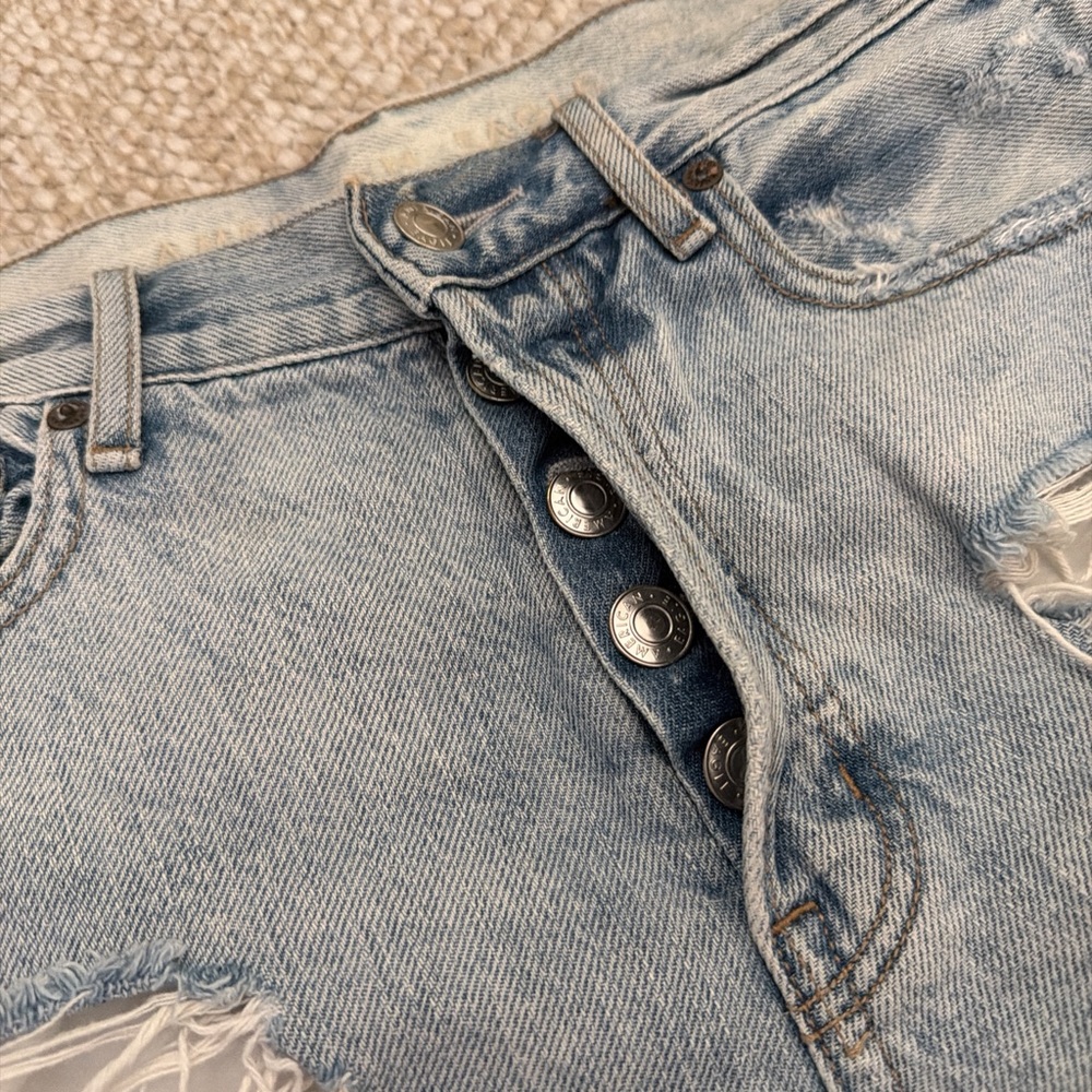 American Eagle Outfitters Light Blue Distressed Jean Shorts - Picture 6 of 6